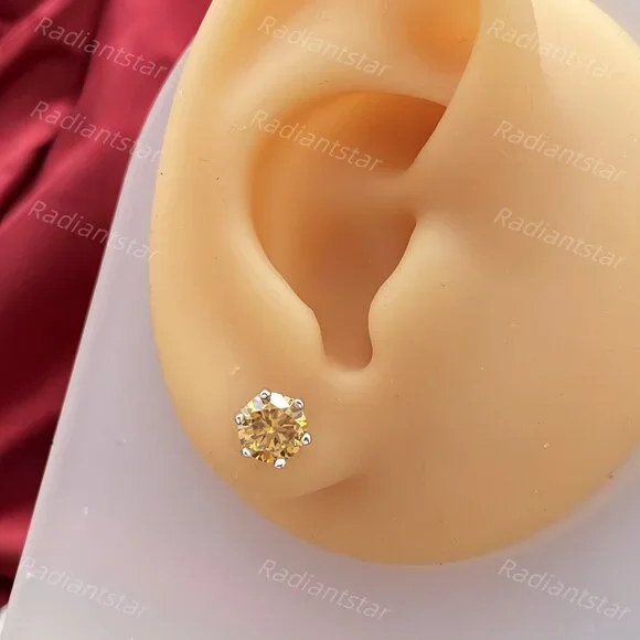 NEW Certified 2ct. t.w. Champagne Moissanite 6 Prone Solitaire Stud Earrings